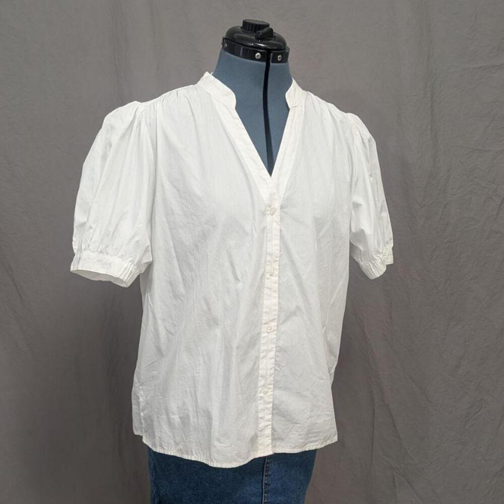 Nine West White 100% Cotton Puff Sleeve Blouse Women’s Size L